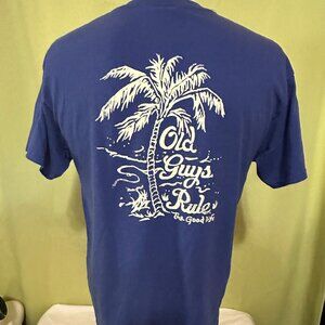 Old Guys Rule The Good Life Palm Tree Design Men's Blue Shirt Medium